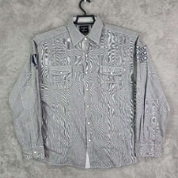 Mens Gray Moment Of Truth Shirt Long Sleeve Button Up Embroidered Patches XXL - Picture 2 of 10